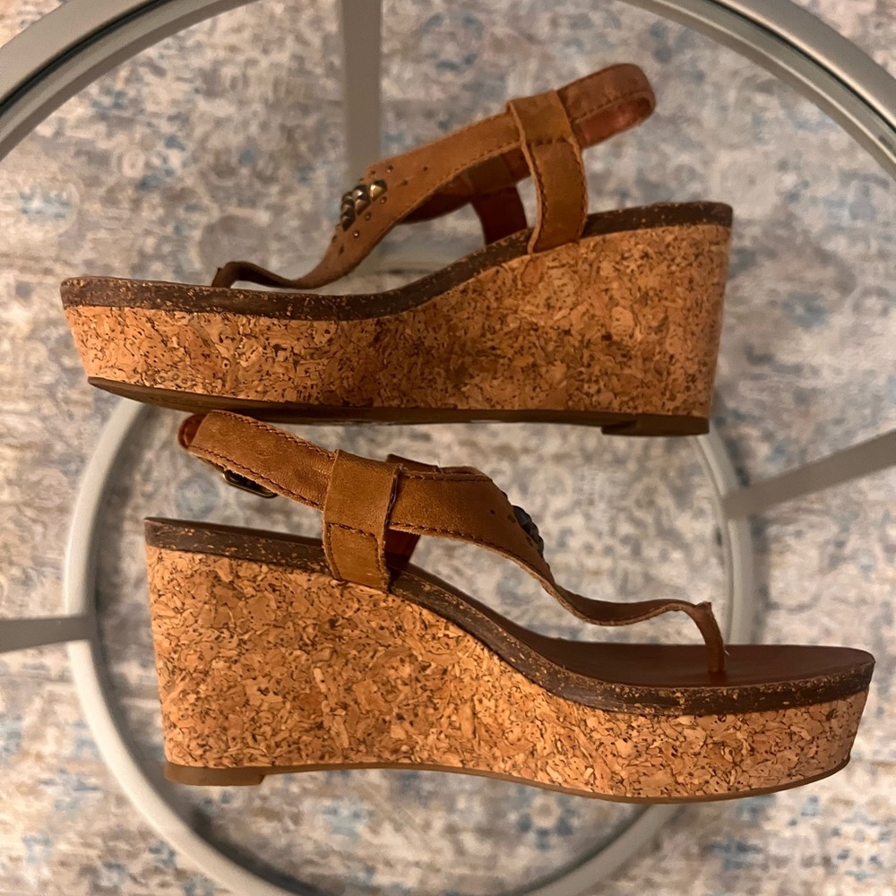 Lucky Brand Studded Cork Wedge Sandals Size 7.5